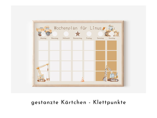 Wochenplan "Baustelle" mit Name personalisiert, 246 Routine Karten, laminiert, magnetisch, Montessori Routineplan mit Bildkarten für Kinder