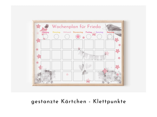 Personalisierter Wochenplan "Einhorn Rosa" für Kinder, 246 Routine Karten, laminiert, magnetisch, Montessori Routineplan Familie Nordstern