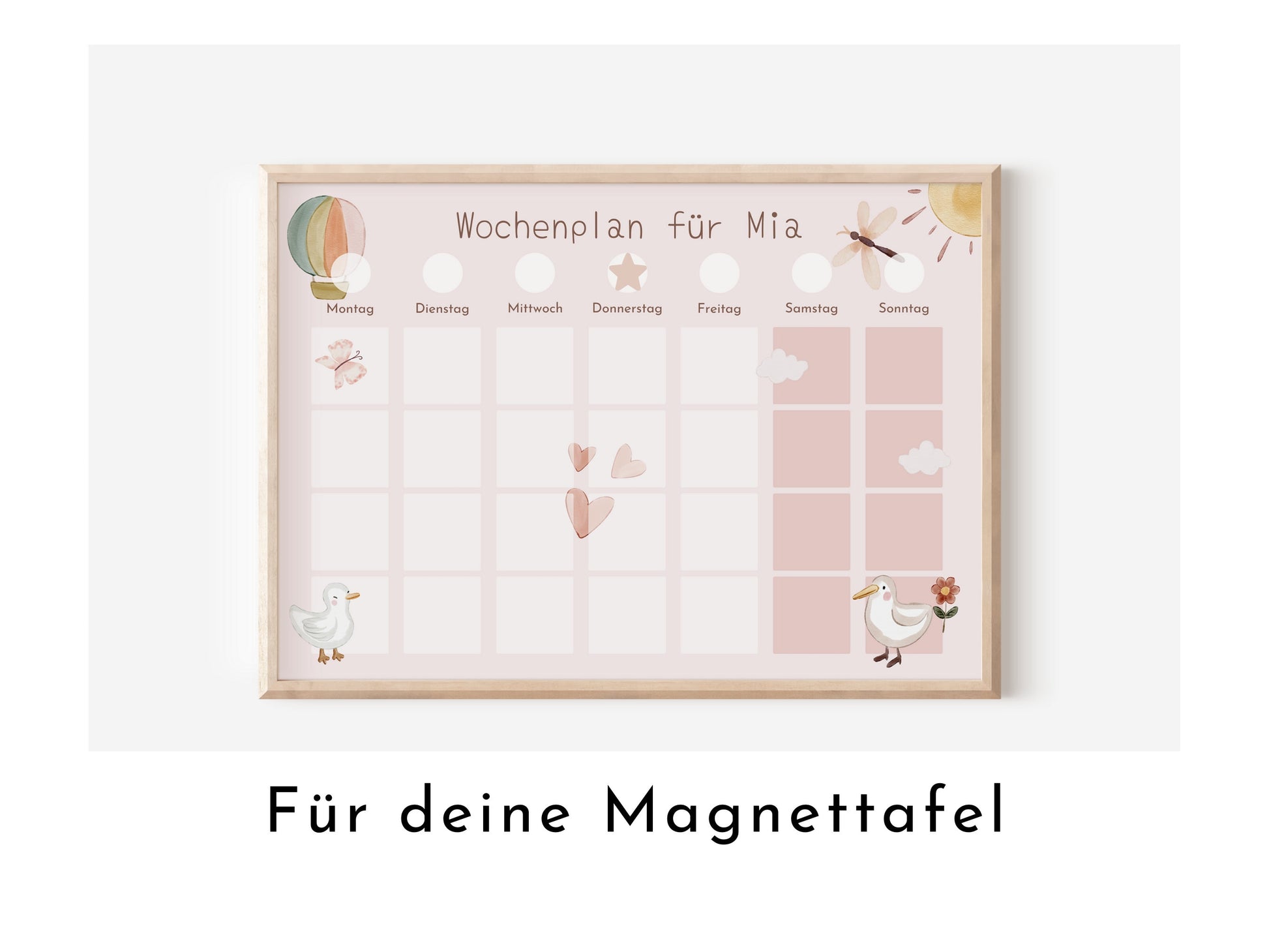 Magnetboard Wochenplan "Schmetterlinge" personalisiert für Kinder, 246 Routine Karten, Magnete, Montessori Routineplan von Familie Nordstern