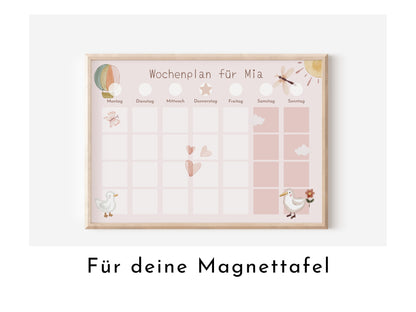 Magnetboard Wochenplan "Schmetterlinge" personalisiert für Kinder, 246 Routine Karten, Magnete, Montessori Routineplan von Familie Nordstern