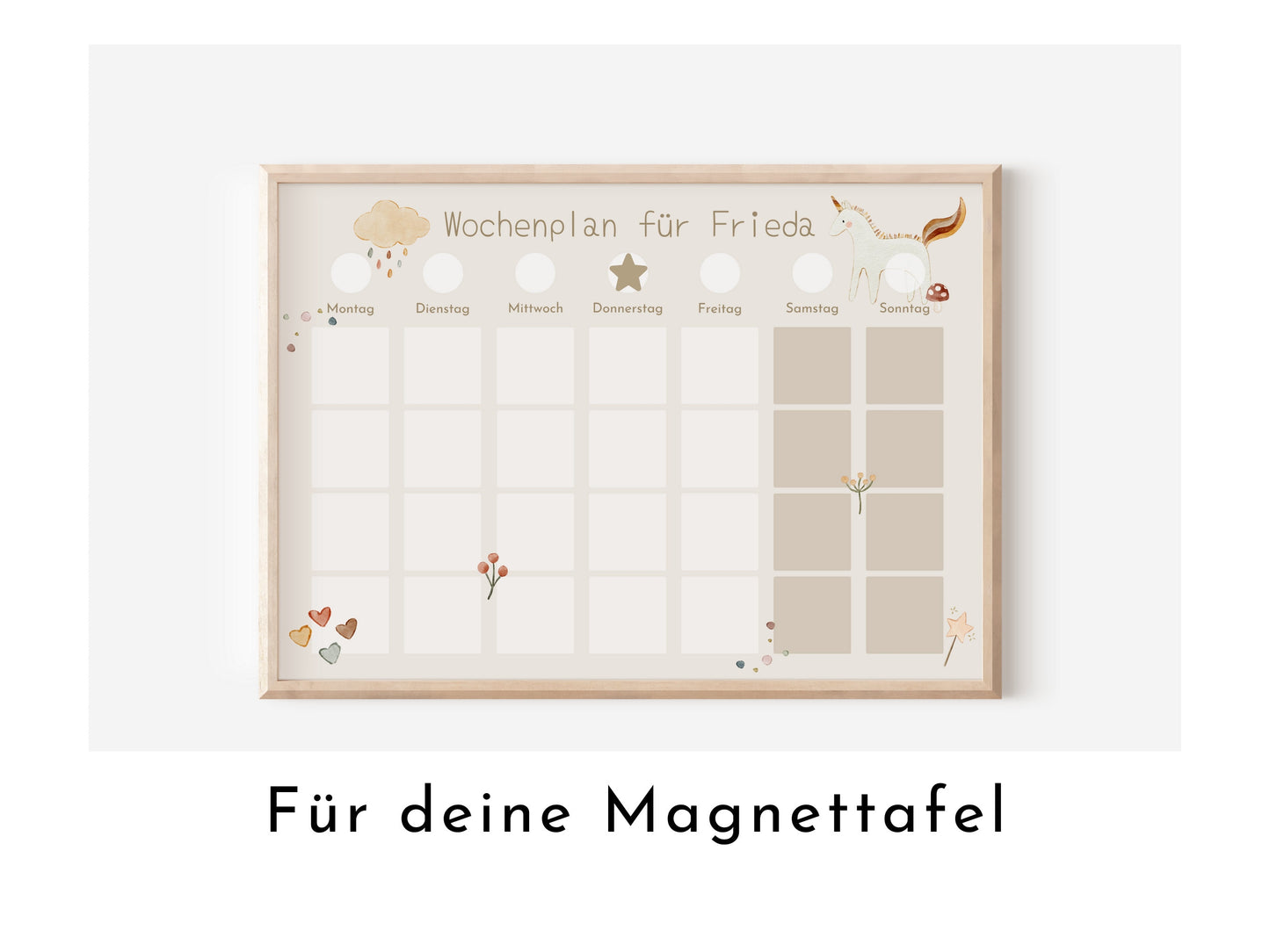 Magnetboard Wochenplan "Traum" personalisiert für Kinder, 246 Routine Karten, Neodym-Magnete, Montessori Routineplan von Familie Nordstern