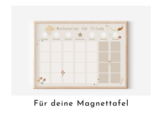 Magnetboard Wochenplan "Traum" personalisiert für Kinder, 246 Routine Karten, Neodym-Magnete, Montessori Routineplan von Familie Nordstern