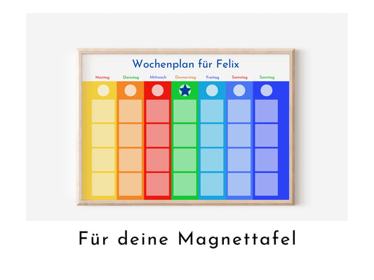 Magnetboard Wochenplan "Montessori" personalisiert für Kinder und Teenager, 246 Routine Karten, 40-80 Magnete, Routineplan Familie Nordstern