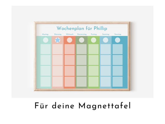 Magnetboard Wochenplan "Korallenriff" personalisiert für Kinder und Teenager, 246 Routine Karten, Neodym-Magnete, Montessori Routineplan