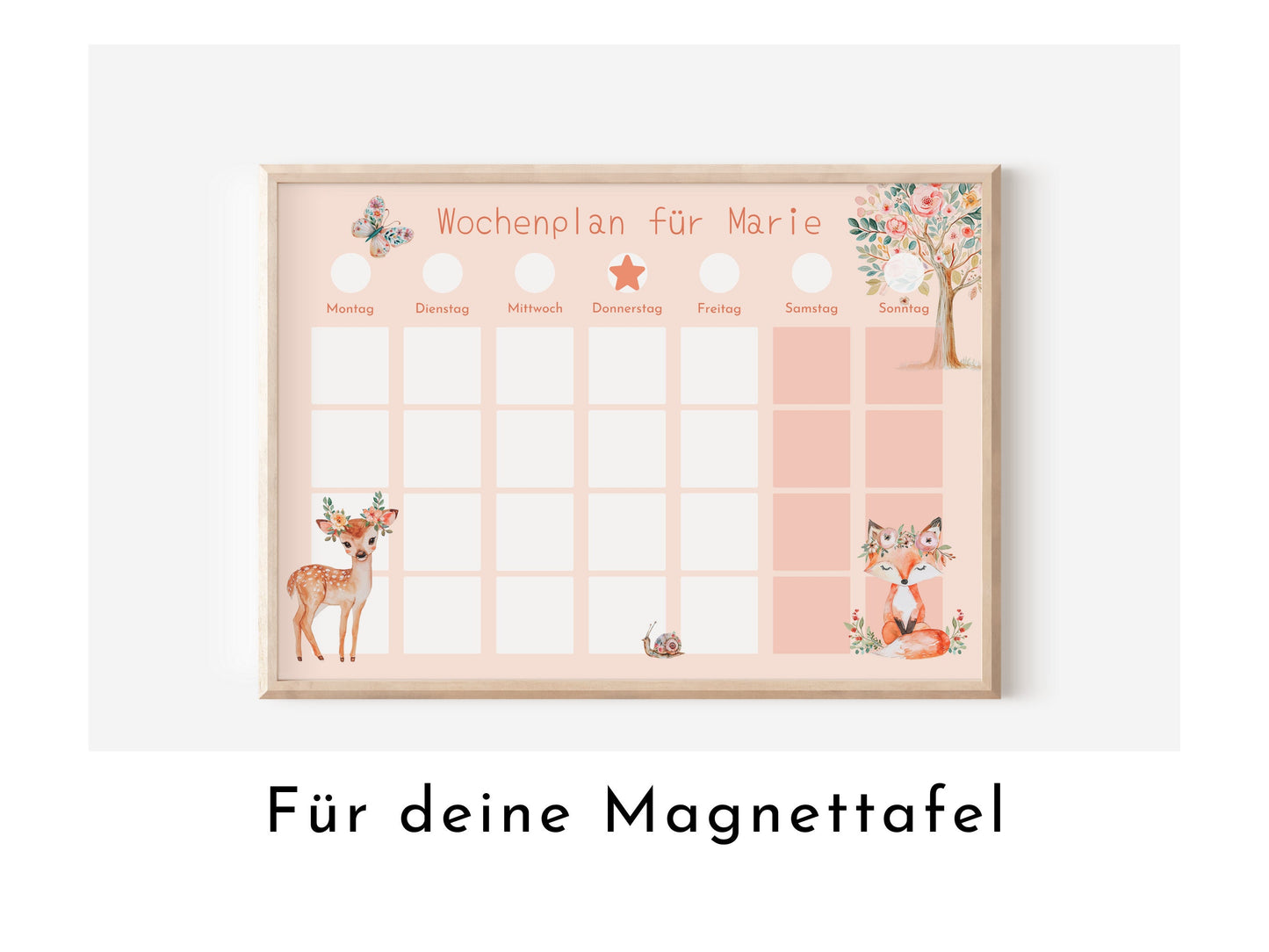 Magnetboard Wochenplan "Fantasie" personalisiert für Kinder und Teenager, 246 Routine Karten, Neodym-Magnete, Montessori Routineplan