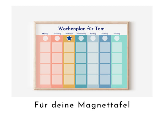 Magnetboard Wochenplan "Regenbogen" personalisiert für Kinder und Teenager, 246 Routine Karten, Neodym-Magnete, Montessori Routineplan