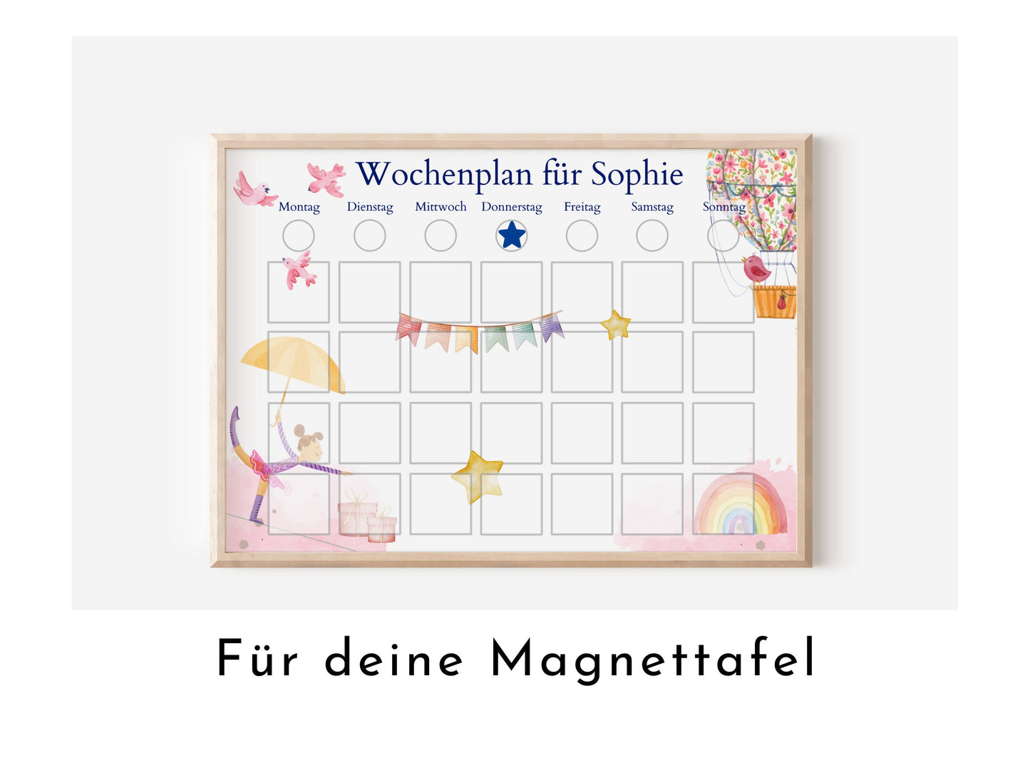 Magnetboard Wochenplan "Ballett" personalisiert für Kinder, 246 Routine Karten, Tagesplan mit 40-80 Magneten, Routineplan mit Bildkarten