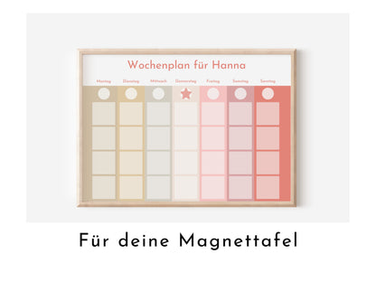 Personalisierter Magnetboard Wochenplan "Erdbeer Haselnuss" für Kinder, 246 Routine Karten, Magnet, Montessori Routineplan Familie Nordstern