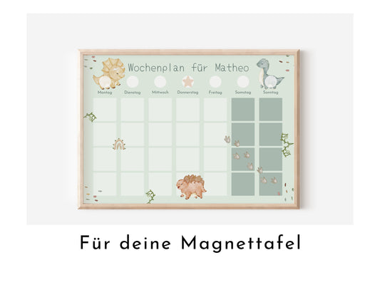 Magnetboard Wochenplan "Dino Babys" personalisiert für Kinder, 246 Routine Karten, Magnete, Montessori Routineplan von Familie Nordstern