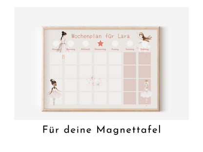 Magnetboard Wochenplan "Ballerina" personalisiert für Kinder und Teenager, 246 Routine Karten, Neodym-Magnete, Montessori Routineplan