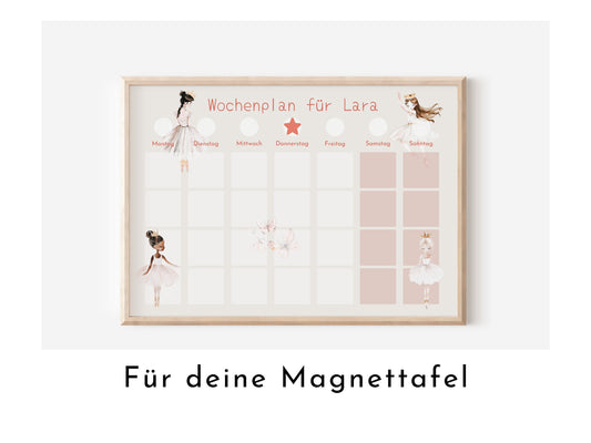 Magnetboard Wochenplan "Ballerina" personalisiert für Kinder und Teenager, 246 Routine Karten, Neodym-Magnete, Montessori Routineplan