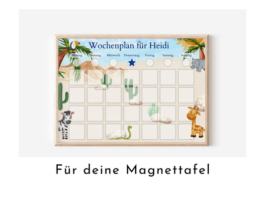 Magnetboard Wochenplan "Giraffe und Nashorn" für Kinder, 246 Routine Karten, 40-80 Magnete, Montessori Routineplan von Familie Nordstern