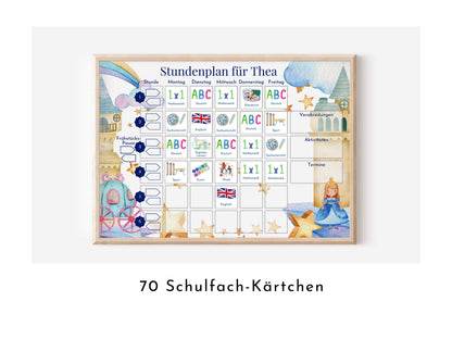 Stundenplan "Prinzessin" 70 Schulfach Kärtchen, personalisiert für die Grundschule, laminiert optional magnetisch, Geschenkidee Einschulung