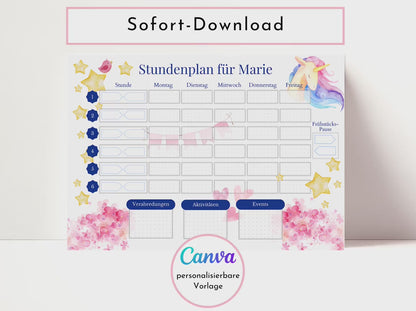 Stundenplan mit Namen personalisierbar I Tagesplan Schule Sofort-Download I Kinder Geburtstag Geschenk I Stundenplan digital für Goodnotes