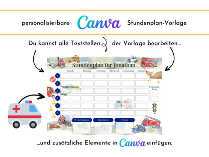 Stundenplan mit Namen personalisierbar I Tagesplan Schule Sofort-Download I Kinder Geburtstag Geschenk I Stundenplan DIN A4 I Schulanfang