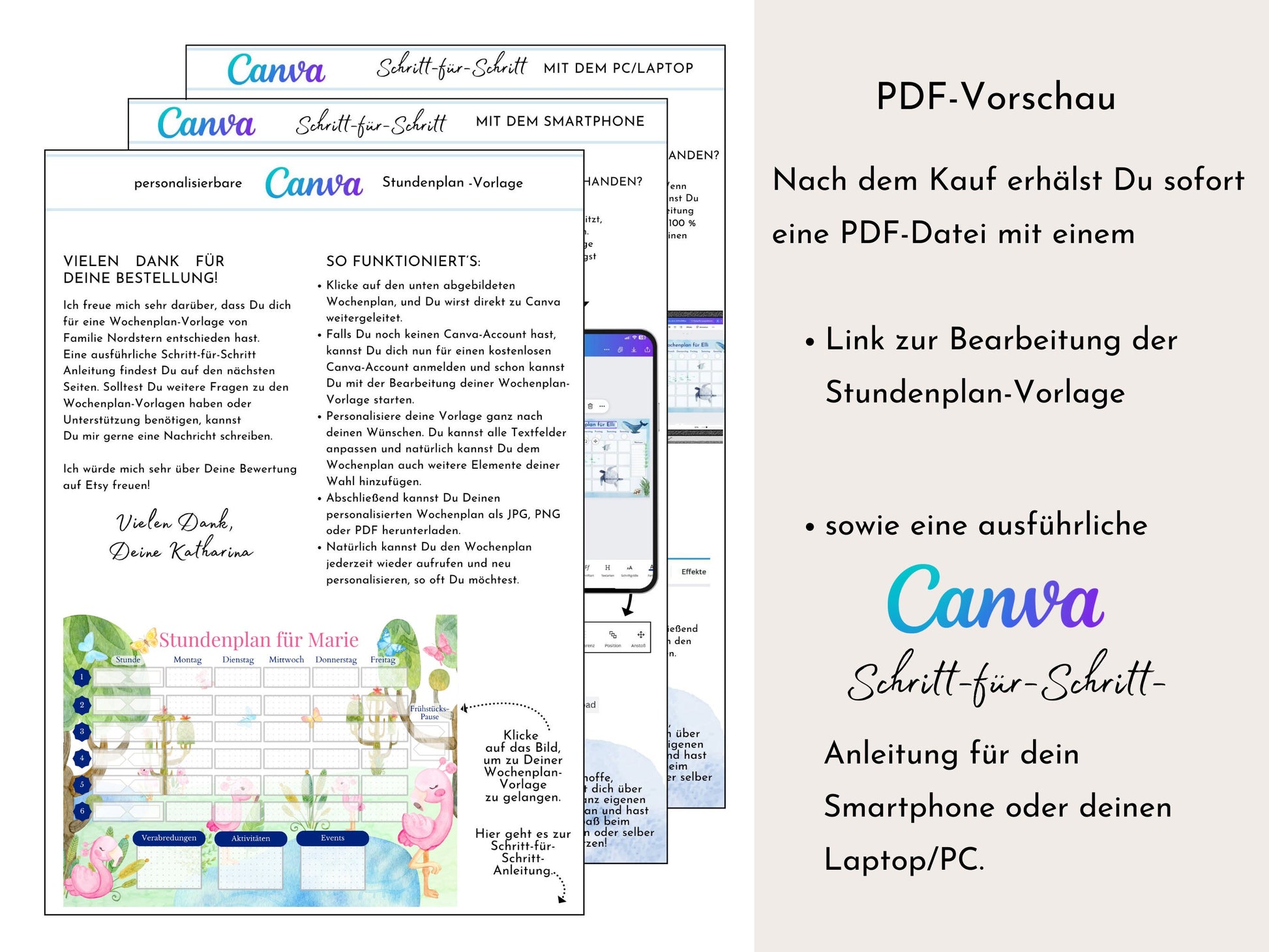 Stundenplan mit Namen personalisierbar I Sofort-Download IGeburtstag Geschenk Mitbringsel I Stundenplan DIN A4 I Flamingo