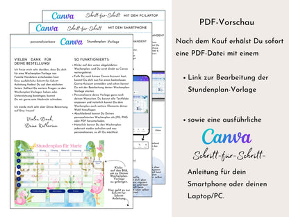 Stundenplan mit Namen personalisierbar I Sofort-Download IGeburtstag Geschenk Mitbringsel I Stundenplan DIN A4 I Flamingo