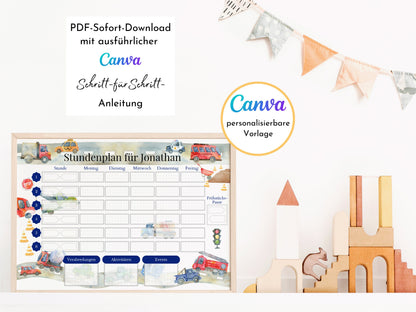 Stundenplan mit Namen personalisierbar I Tagesplan Schule Sofort-Download I Kinder Geburtstag Geschenk I Stundenplan DIN A4 I Schulanfang