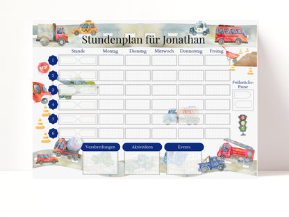 Stundenplan mit Namen personalisierbar I Tagesplan Schule Sofort-Download I Kinder Geburtstag Geschenk I Stundenplan DIN A4 I Schulanfang