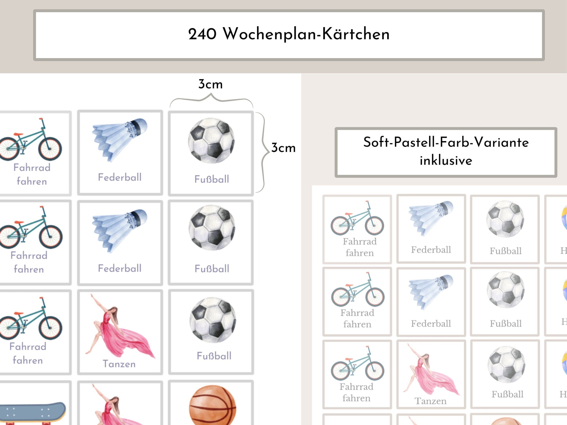 Wochenplan für Kinder, 288 Routine Karten, PDF Sofort-Download, personalisierbar, Geschenkidee Geburtstag und zum Verschenken "Farben Beach"