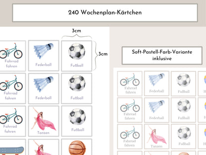 Wochenplan für Kinder, 288 Routine Karten, PDF Sofort-Download, personalisierbar, Geschenkidee Geburtstag und zum Verschenken "Farben Beach"