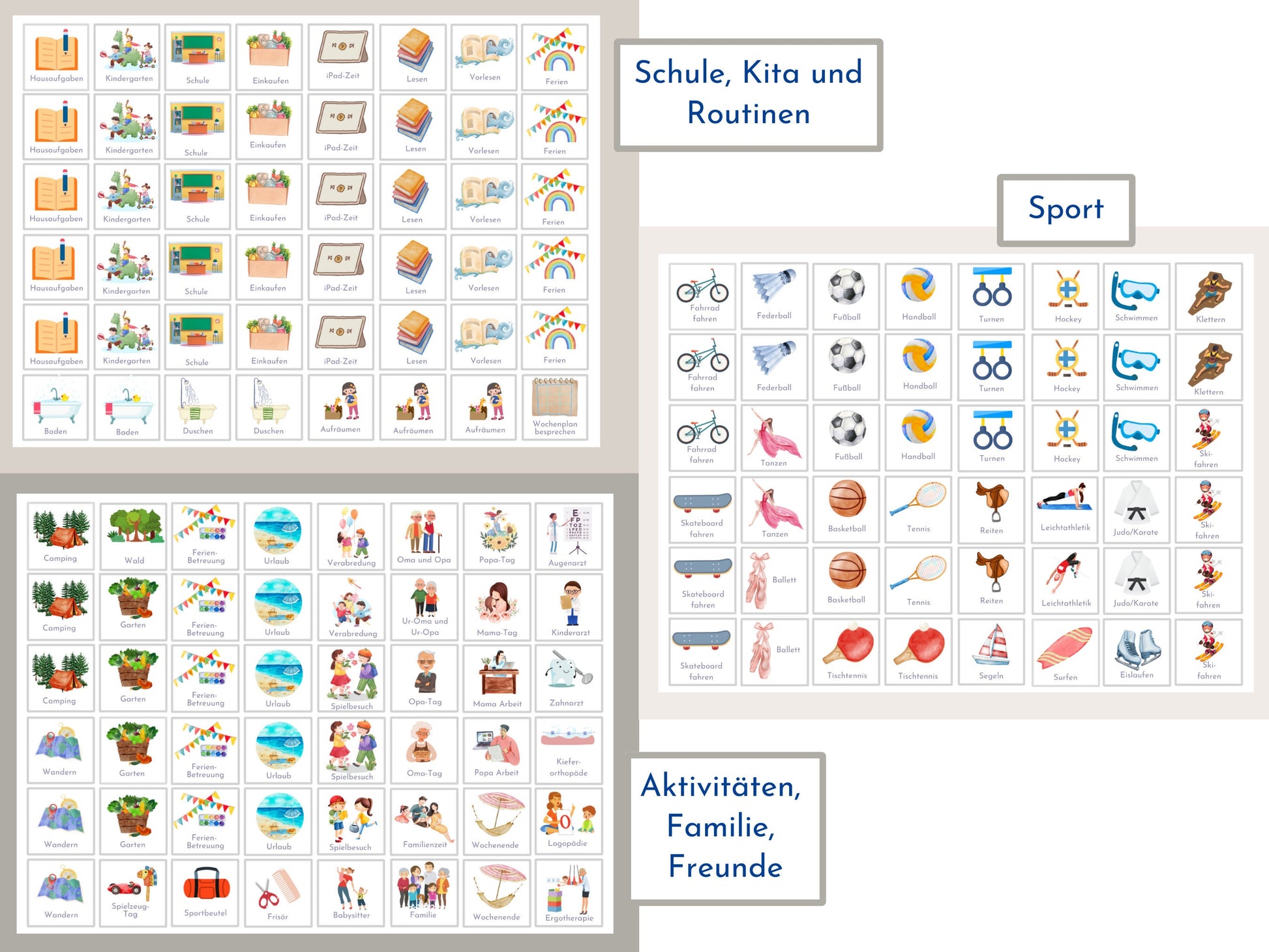 Wochenplan für Kinder, 288 Routine Karten, PDF Sofort-Download, personalisierbar, Geschenkidee Geburtstag und zum Verschenken "Farben Beach"