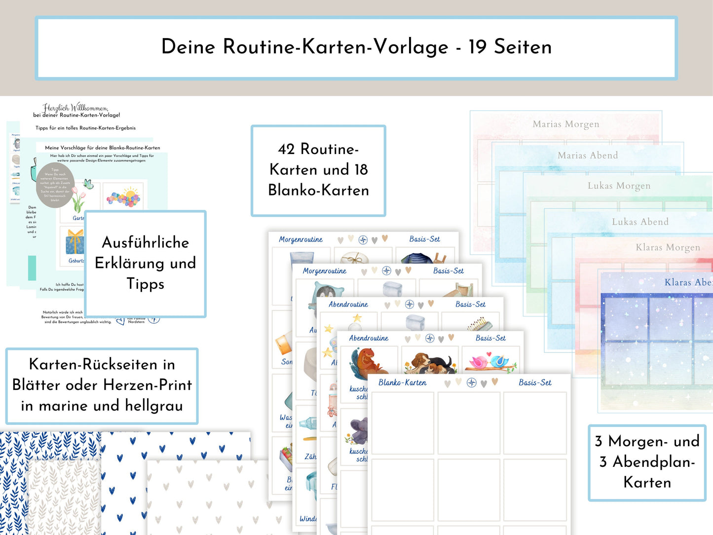 42 Kinder Routine Karten, PDF Sofort-Download, personalisierbar Morgen- und Abendroutine Plan für einen harmonischen Tagesablauf Kleinkinder