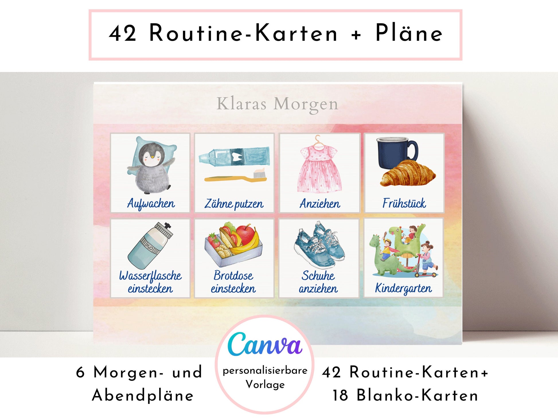 42 Kinder Routine Karten, PDF Sofort-Download, personalisierbar Morgen- und Abendroutine Plan für einen harmonischen Tagesablauf Kleinkinder