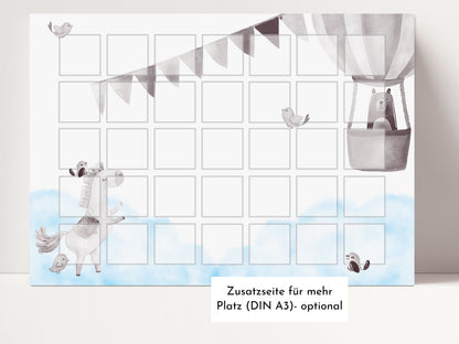 Wochenplaner für Kinder mit 246 Routine Karten, personalisiert laminiert magnetisch DIN A4, Geschenkidee 1. Geburtstag, Wochenplan "Himmel"