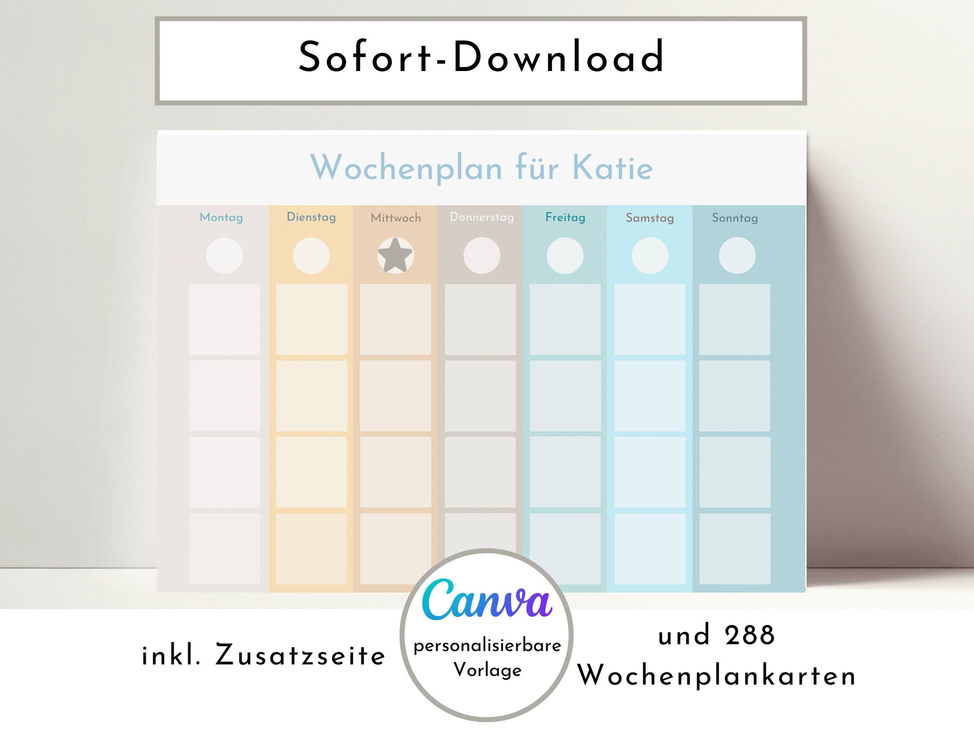 Wochenplan für Kinder, 288 Routine Karten, PDF Sofort-Download, personalisierbar, Geschenkidee Geburtstag und zum Verschenken "Farben Beach"