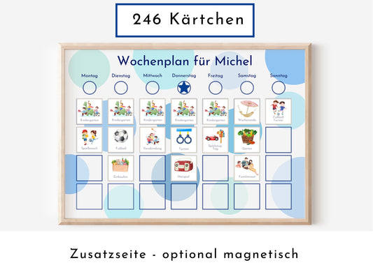 Wochenplan "Blaue Kreise" für Kinder und Teenager, 246 Routine Karten, personalisiert, laminiert, magnetisch, Geburtstag Geschenk Kind