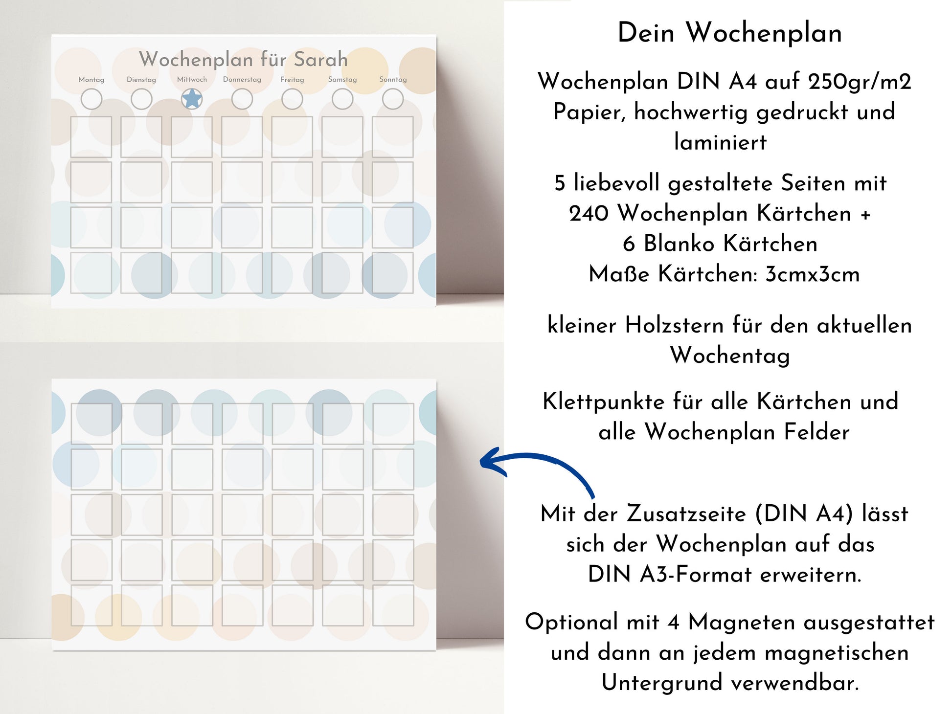 Wochenplan "Wasser und Sand" personalisiert für Kinder, 246 Routine Karten, laminiert magnetisch,