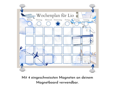 Personalisierter Wochenplan "Flugzeuge" für Kinder, 246 Kärtchen, laminiert, magnetisch, Routineplan nach Montessori von Familie Nordstern