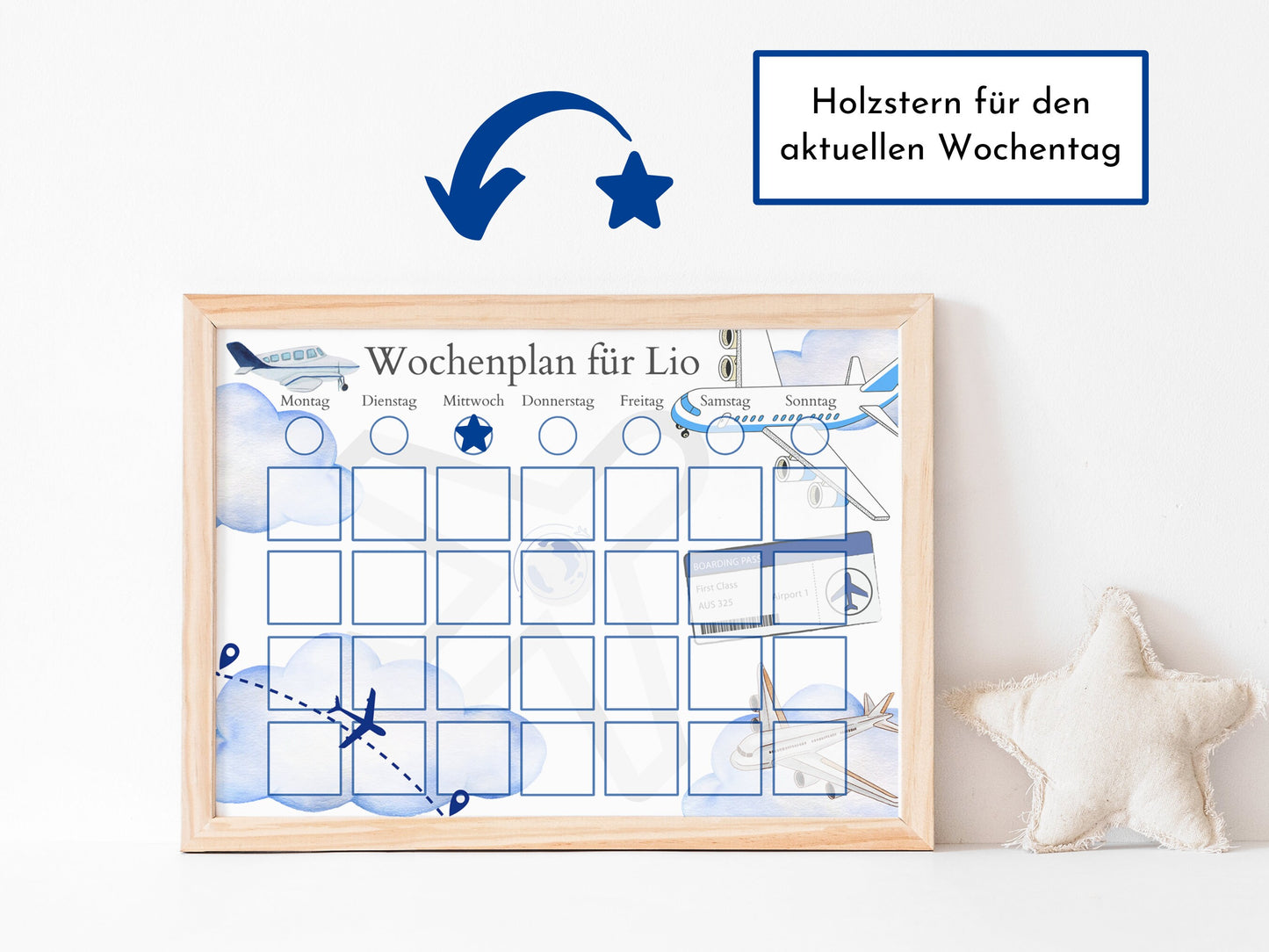 Personalisierter Wochenplan "Flugzeuge" für Kinder, 246 Kärtchen, laminiert, magnetisch, Routineplan nach Montessori von Familie Nordstern