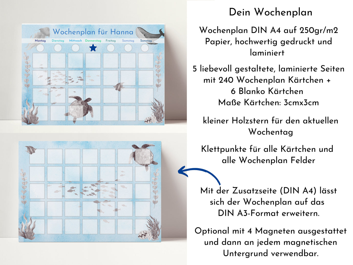 Personalisierter Wochenplan "Meer" für Kinder, 246 Routine Karten, magnetisch, laminiert, Routineplan nach Montessori von Familie Nordstern