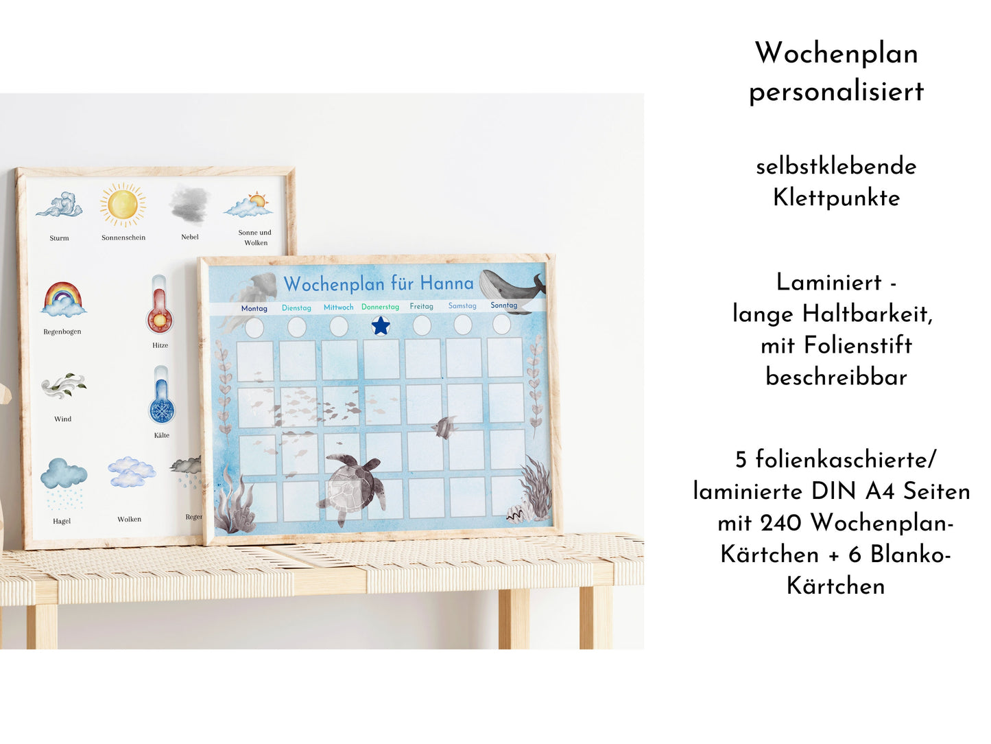 Personalisierter Wochenplan "Meer" für Kinder, 246 Routine Karten, magnetisch, laminiert, Routineplan nach Montessori von Familie Nordstern