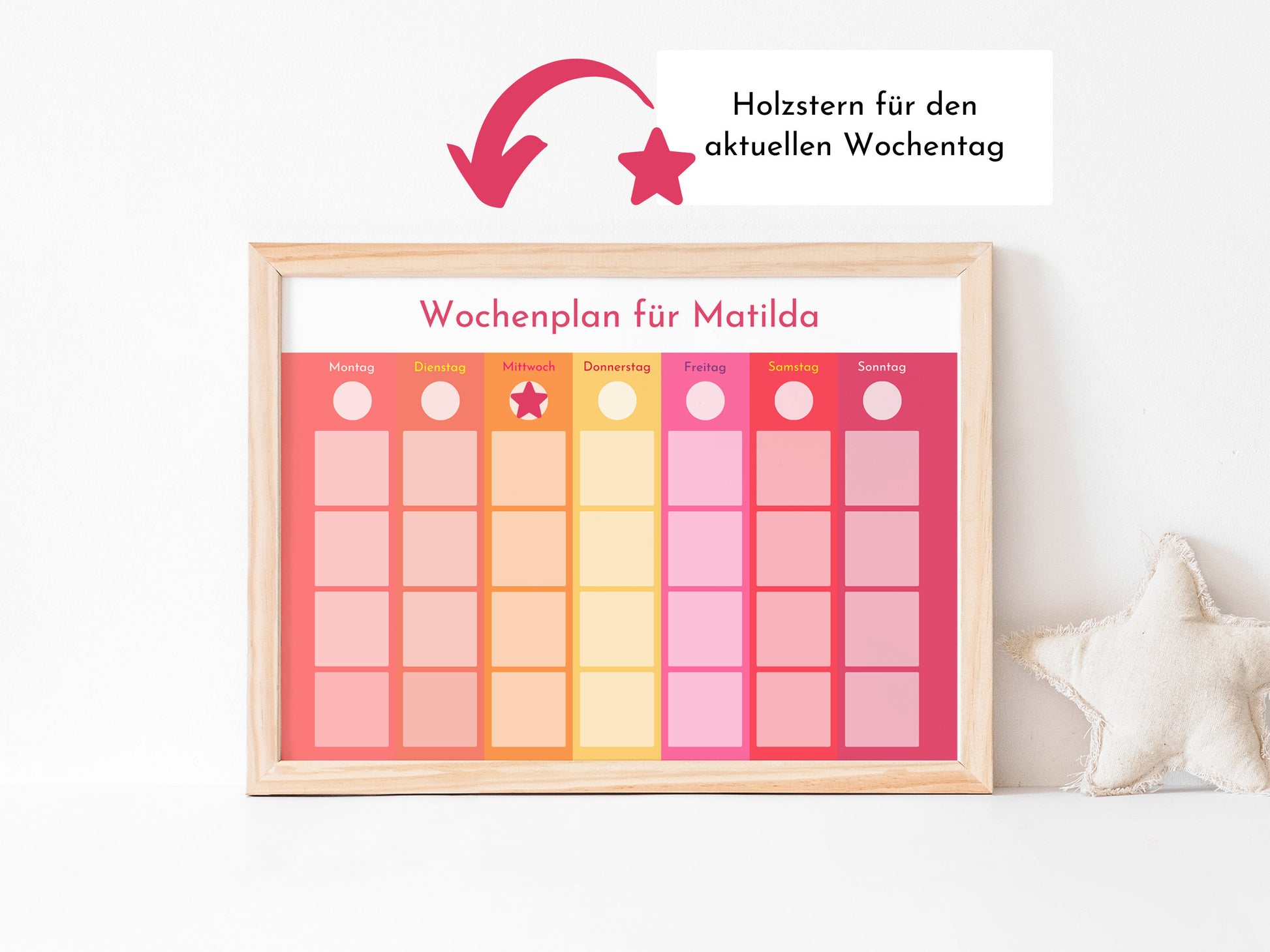 Magnetboard Wochenplan "Sonnenaufgang" personalisiert für Kinder und Teenager, 246 Routine Karten, Neodym-Magnete, Montessori Routineplan