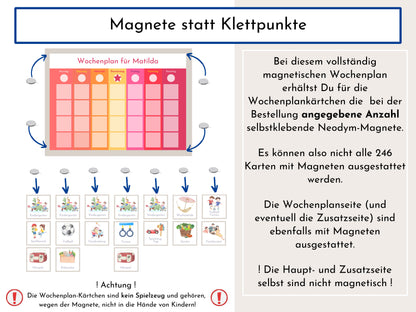 Magnetboard Wochenplan "Sonnenaufgang" personalisiert für Kinder und Teenager, 246 Routine Karten, Neodym-Magnete, Montessori Routineplan