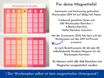 Magnetboard Wochenplan "Sonnenaufgang" personalisiert für Kinder und Teenager, 246 Routine Karten, Neodym-Magnete, Montessori Routineplan