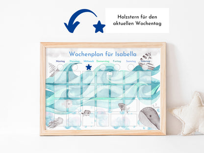 Magnetboard Wochenplan "Auf dem Meer" personalisiert für Kinder, 246 Routine Karten 40-100 Magnete, Montessori Routineplan Familie Nordstern