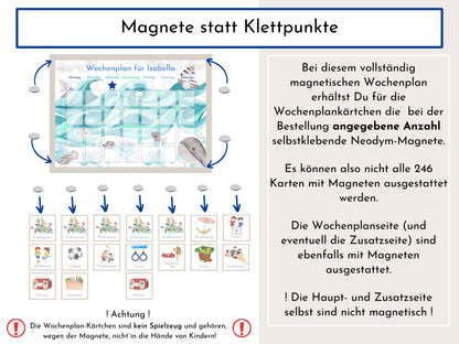 Magnetboard Wochenplan "Auf dem Meer" personalisiert für Kinder, 246 Routine Karten 40-100 Magnete, Montessori Routineplan Familie Nordstern