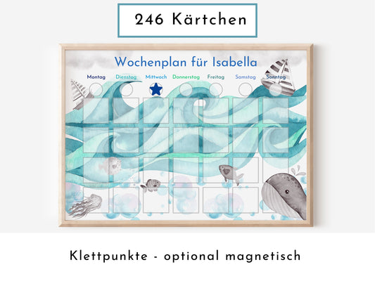 Personalisierter Wochenplan "Auf dem Meer" für Kinder mit 246 Routine Karten, laminiert magnetisch, Montessori Routineplan Familie Nordstern