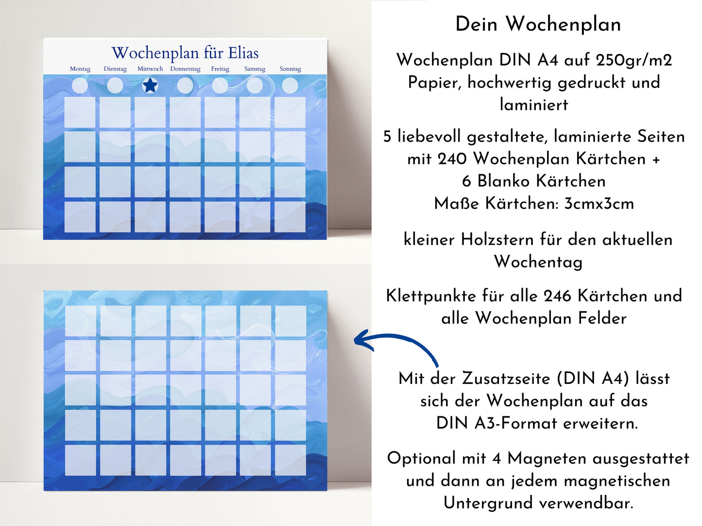 Personalisierter Wochenplan "Wellen" für Kinder, 246 Routine Karten, laminiert, Montessori Routineplan mit Bildkarten von Familie Nordstern