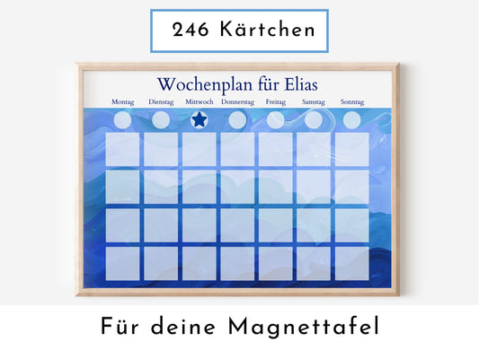 Magnetboard Wochenplan "Wellen" personalisiert, Kinder und Teenager, 246 Routine Karten, Neodym-Magnete, Routineplan von Familie Nordstern