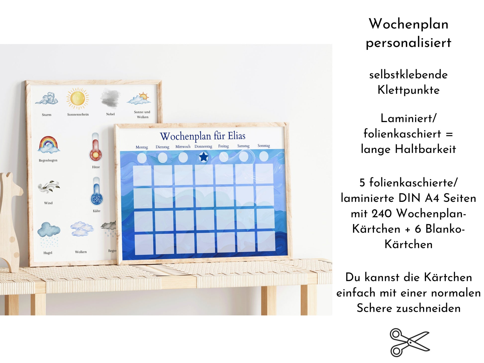 Personalisierter Wochenplan "Wellen" für Kinder, 246 Routine Karten, laminiert, Montessori Routineplan mit Bildkarten von Familie Nordstern