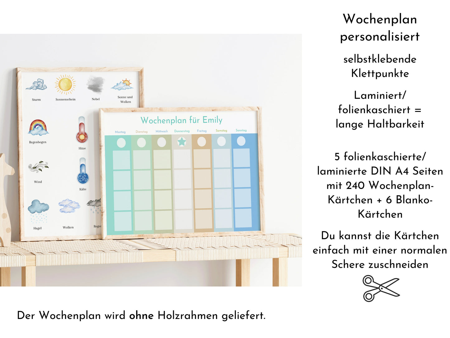 Personalisierter Wochenplan "Morgentau" für Kinder und Jugendliche, 246 Routine Karten, laminiert magnetisch Klett, Montessori Routineplan