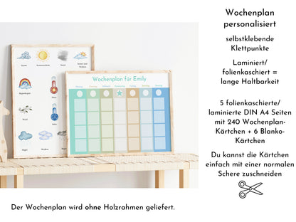 Personalisierter Wochenplan "Morgentau" für Kinder und Jugendliche, 246 Routine Karten, laminiert magnetisch Klett, Montessori Routineplan