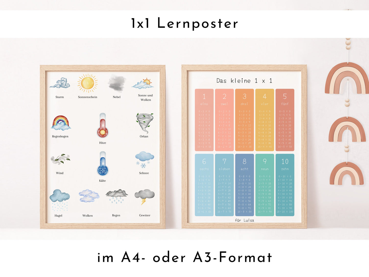 1x1 Lernposter "Himmel und Erde" für die Grundschule, Das kleine Einmaleins, Mathe Poster, A3 oder A4, das Einmal Eins nebenbei Lernen