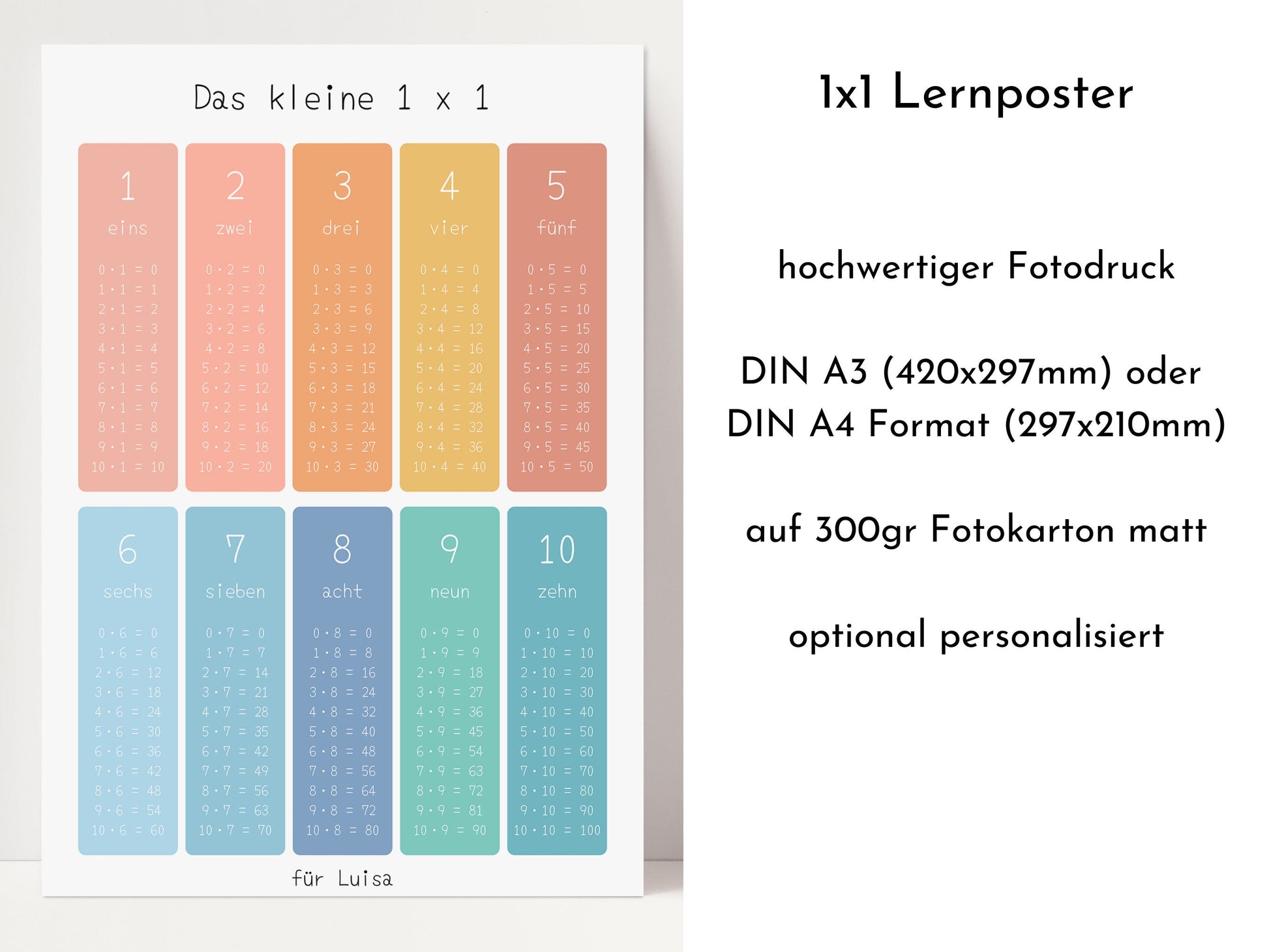 1x1 Lernposter "Himmel und Erde" für die Grundschule, Das kleine Einmaleins, Mathe Poster, A3 oder A4, das Einmal Eins nebenbei Lernen